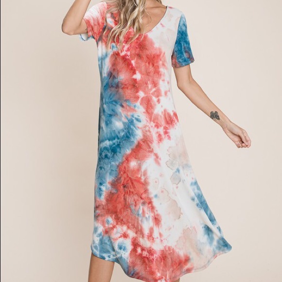 NEW Boutique Red White & Blue Plus Tie Dye Dress - Picture 5 of 13